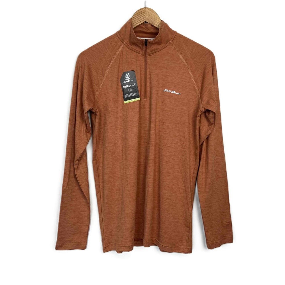 Eddie Bauer Small FreeDry 1/4 Zip Pullover Autumn Leaf Long Sleeve UPF Protectio